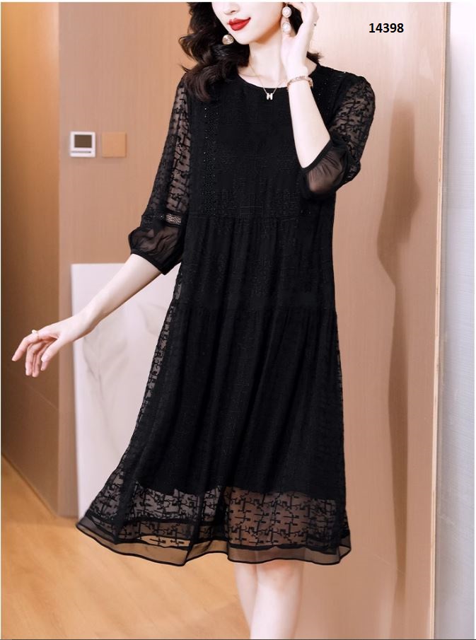 14398-Đầm suông ren đen tay lỡ (ren+ lót thun) _thumbnail_0