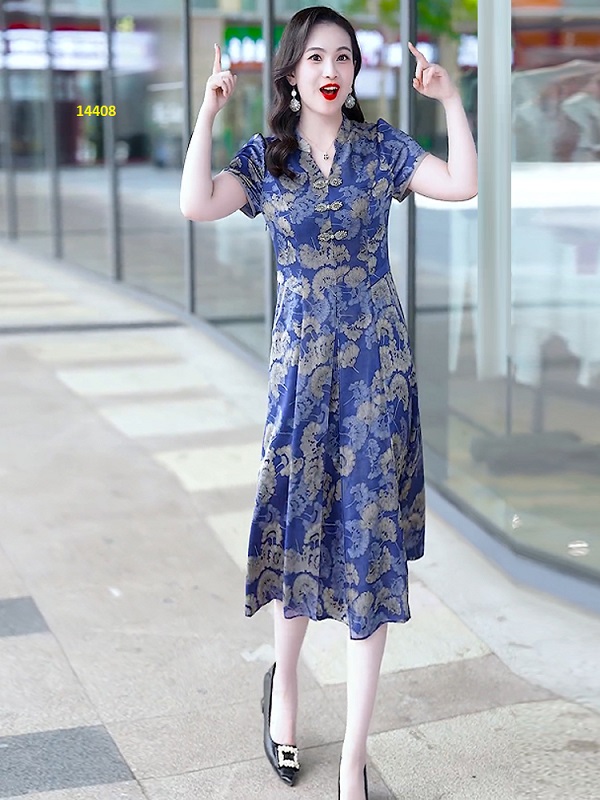 14408-Đầm xòe cổ trụ phối nút sang trọng _thumbnail_0