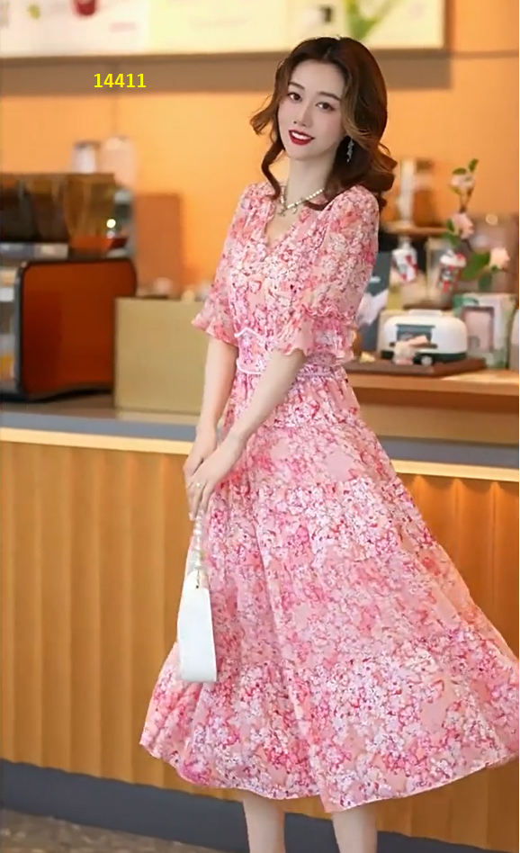 14411-Đầm voan hoa phối bèo tầng viền đính bản eo (voan) _thumbnail_2