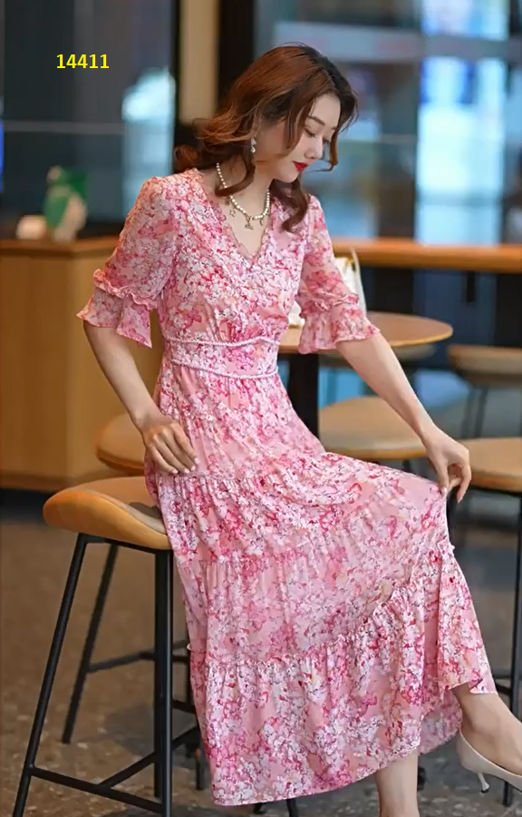 14411-Đầm voan hoa phối bèo tầng viền đính bản eo (voan) _thumbnail_1