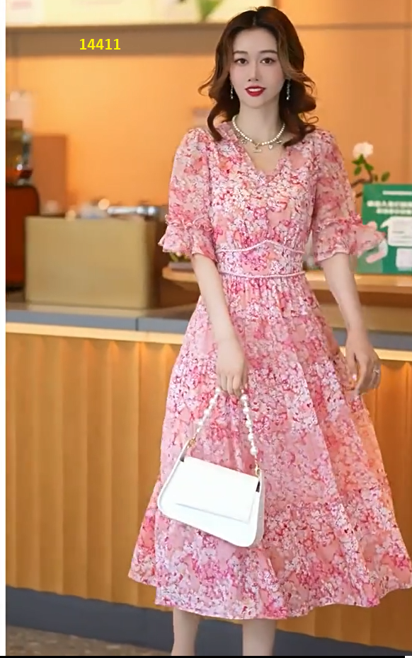 14411-Đầm voan hoa phối bèo tầng viền đính bản eo (voan) _thumbnail_0