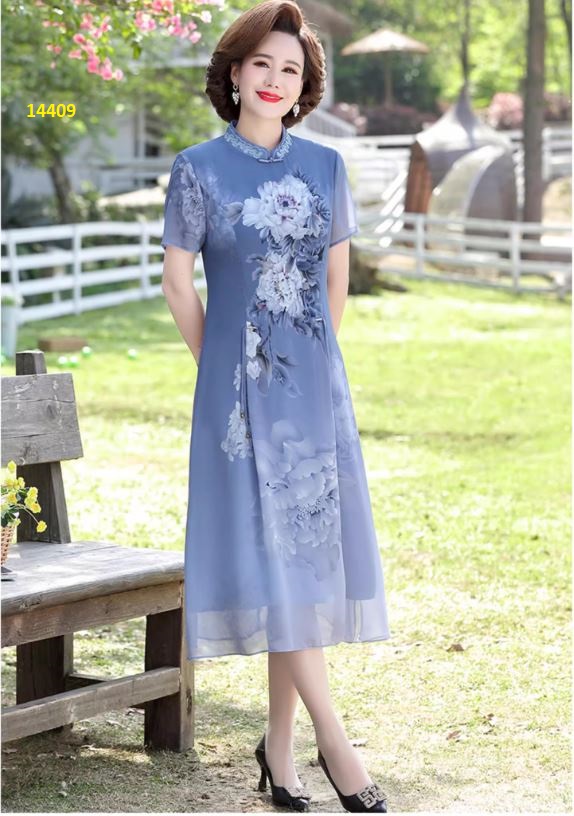 14409-Đầm suông xẻ tà họa tiết hoa mẫu đơn (voan + lót)_thumbnail_0