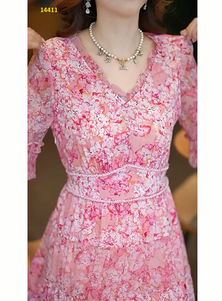 14411-Đầm voan hoa phối bèo tầng viền đính bản eo (voan) _thumbnail_3