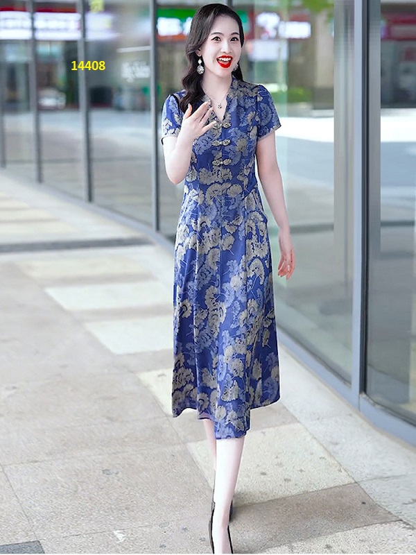 14408-Đầm xòe cổ trụ phối nút sang trọng _thumbnail_2