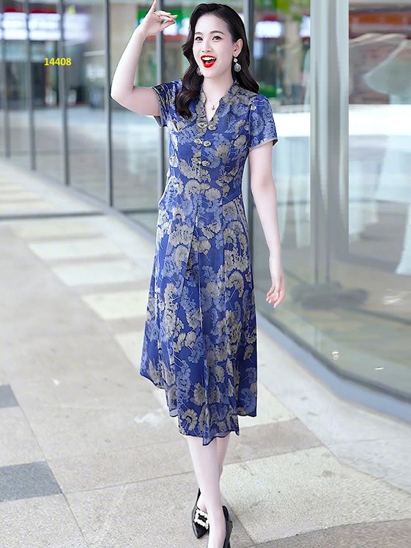 14408-Đầm xòe cổ trụ phối nút sang trọng _thumbnail_3
