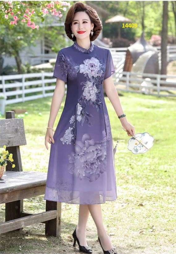 14409-Đầm suông xẻ tà họa tiết hoa mẫu đơn (voan + lót)_thumbnail_2