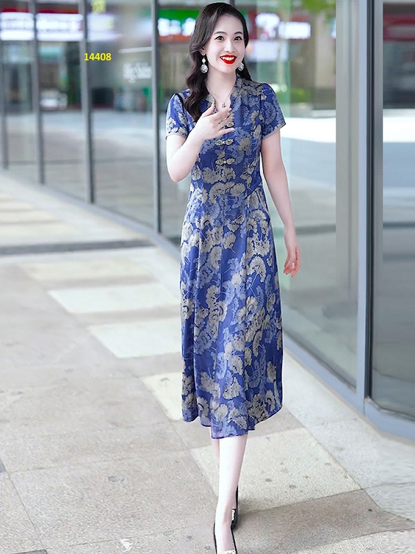 14408-Đầm xòe cổ trụ phối nút sang trọng _thumbnail_1
