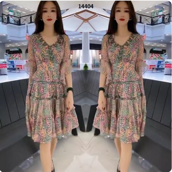 14404-Đầm xòe viền tầng phối cổ bèo họa tiết tròn tím xanh (voan + lót)_thumbnail_3