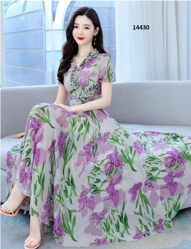 14430-Đầm maxi tay ngắn họa tiết hoa tím xanh cổ viền bèo _thumbnail_1