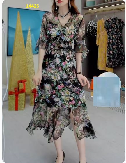 14425-Đầm voan đuôi cá phối tay lỡ (voan+thun) _thumbnail_0