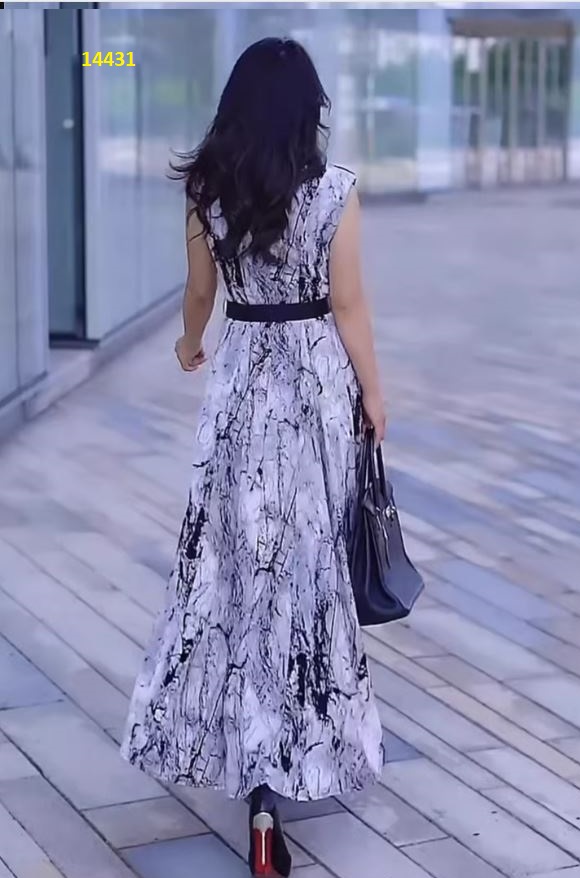 14431-Đầm maxi sát nách cổ trụ họa tiết trắng đen_thumbnail_2