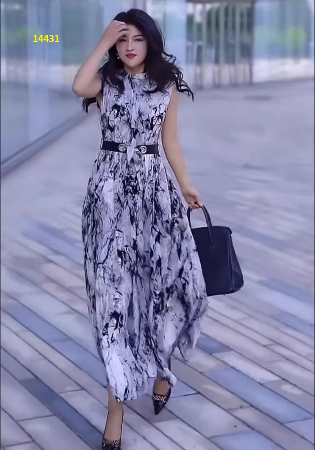 14431-Đầm maxi sát nách cổ trụ họa tiết trắng đen_thumbnail_1