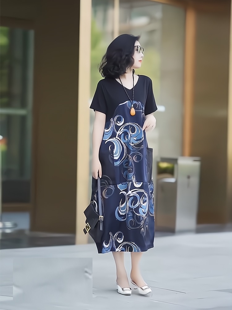 14445-Đầm suông trung niên họa tiết gợn sóng_thumbnail_1