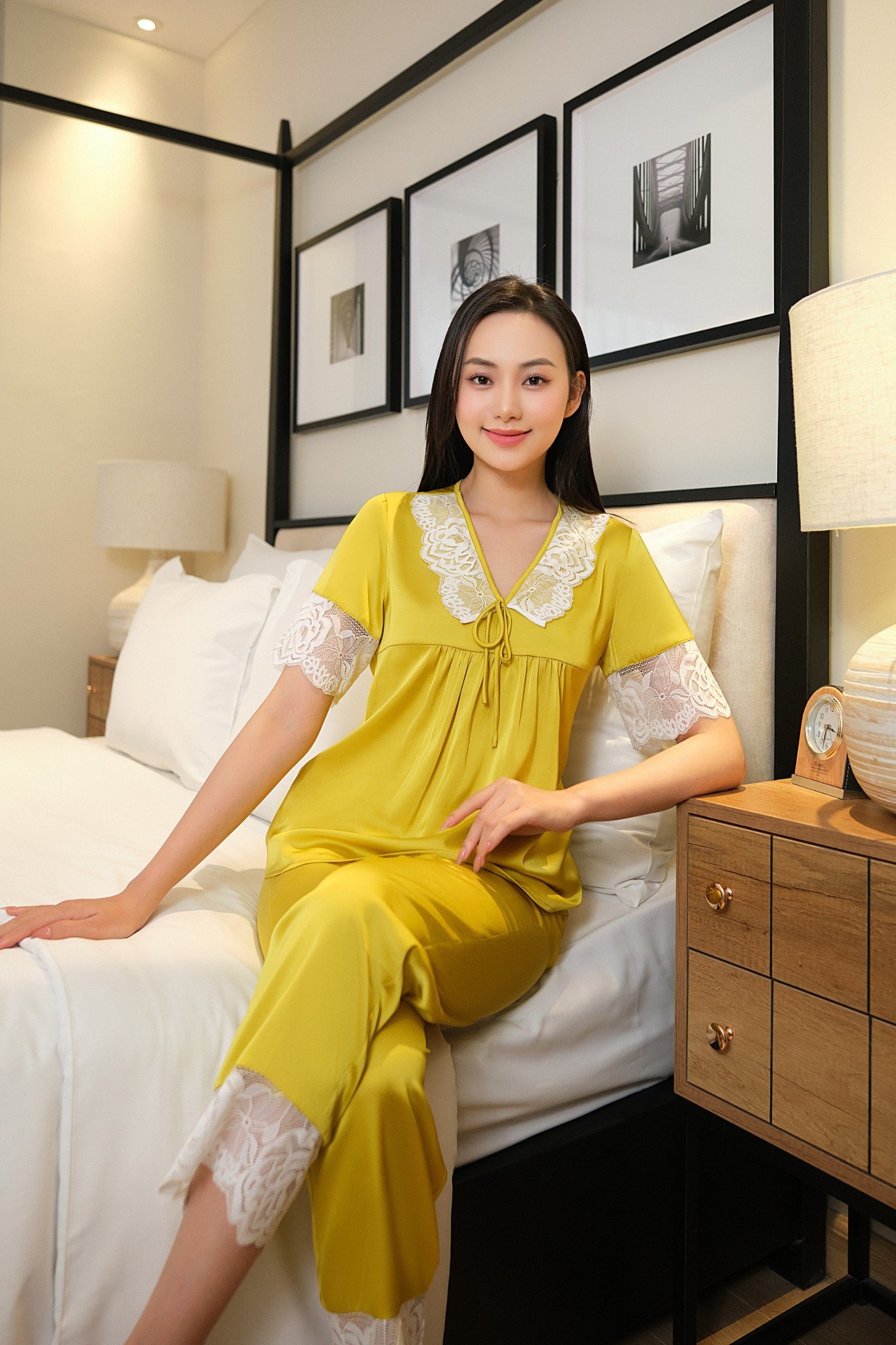 Bộ ngủ áo cộc tay, quần dài BN473