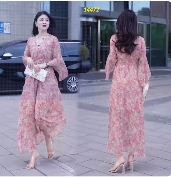 14472-Đầm voan tay loe họa tiết hoa, eo đan dây chéo phối bèo_thumbnail_2