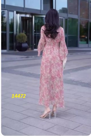 14472-Đầm voan tay loe họa tiết hoa, eo đan dây chéo phối bèo_thumbnail_1
