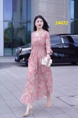 14472-Đầm voan tay loe họa tiết hoa, eo đan dây chéo phối bèo_thumbnail_0