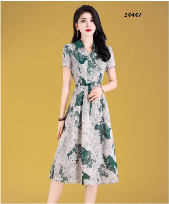 14447-Đầm xòe họa tiết mùa hè phối cổ sơ mi xanh _thumbnail_2