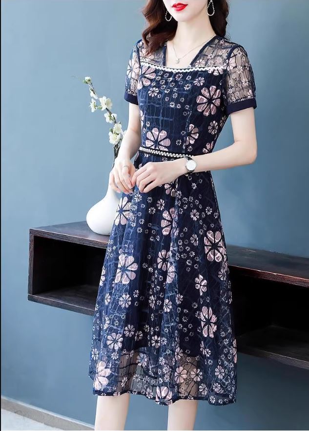 14450-Đầm xòe voan lưới ô vuông họa tiết hoa tròn_thumbnail_2