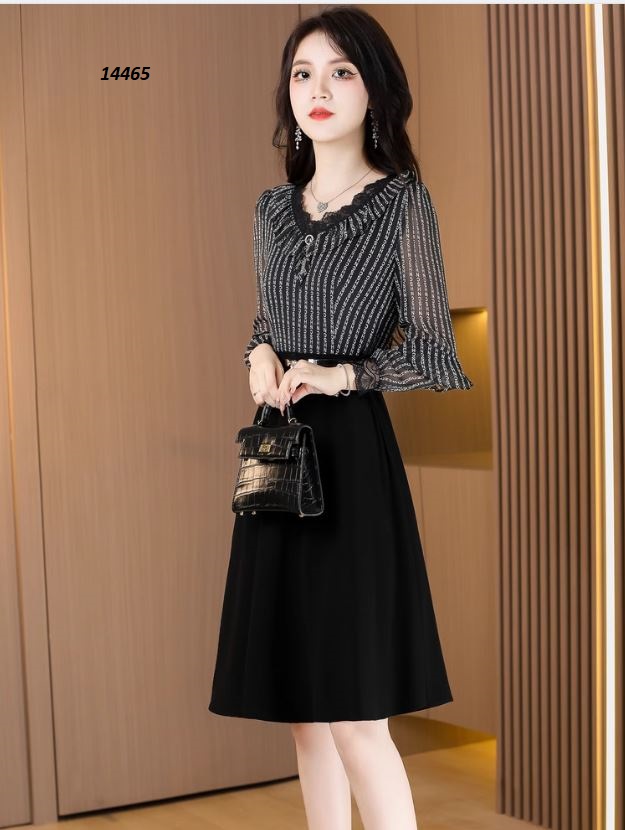 14465-Đầm xòe công sở phối bèo cổ sọc_thumbnail_1