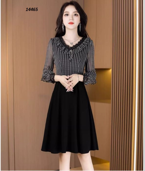 14465-Đầm xòe công sở phối bèo cổ sọc_thumbnail_2