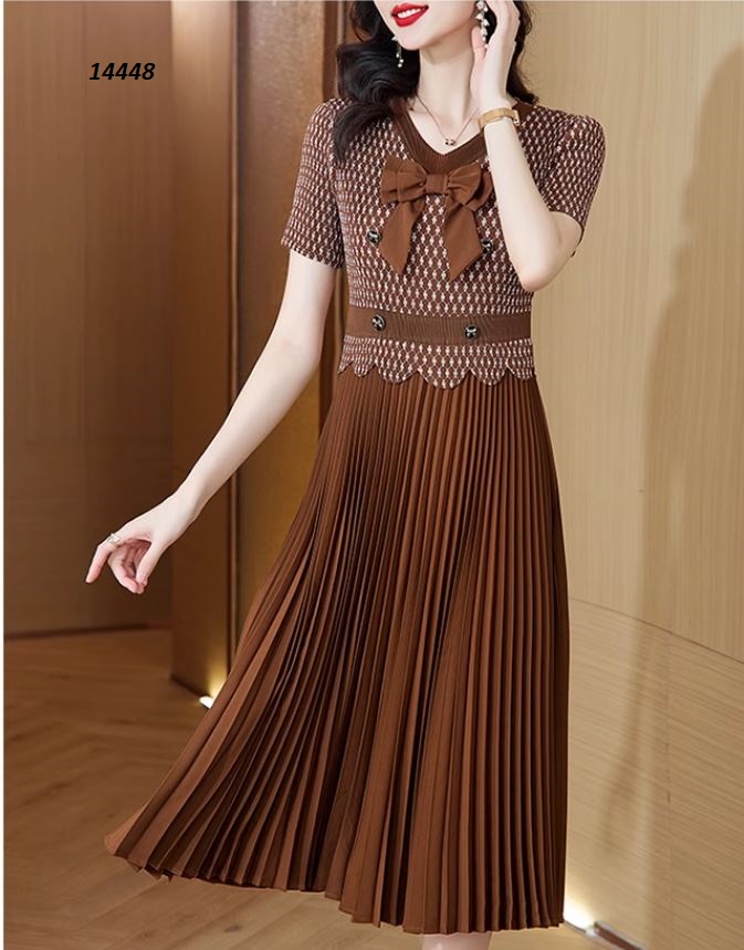 14448-Đầm xòe công sở phối chân váy dập ly, gắn nơ cổ xinh xắn _thumbnail_5