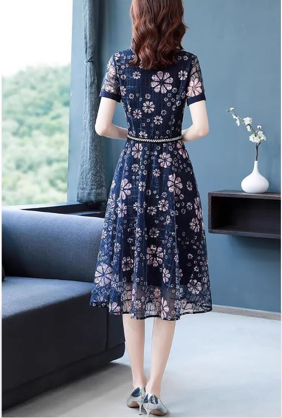 14450-Đầm xòe voan lưới ô vuông họa tiết hoa tròn_thumbnail_0