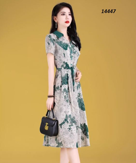 14447-Đầm xòe họa tiết mùa hè phối cổ sơ mi xanh _thumbnail_0