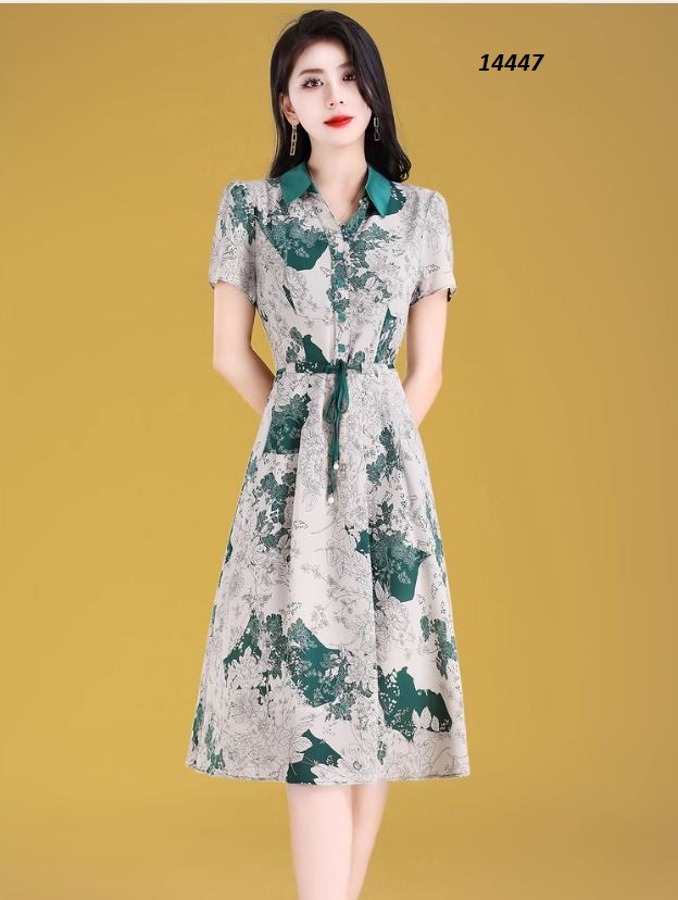 14447-Đầm xòe họa tiết mùa hè phối cổ sơ mi xanh _thumbnail_1
