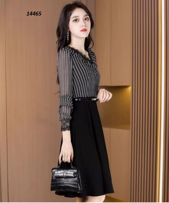 14465-Đầm xòe công sở phối bèo cổ sọc_thumbnail_0
