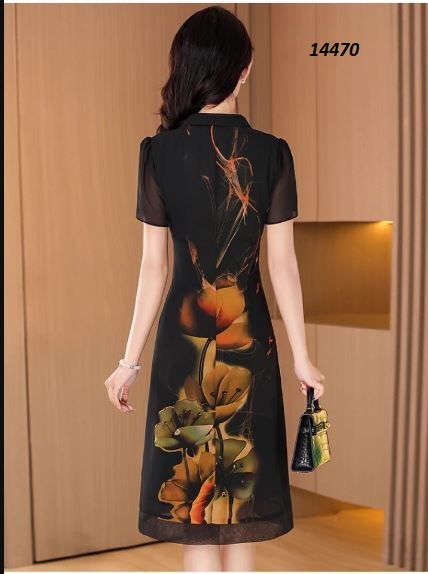 14470-Đầm suông cổ sơ mi họa tiết hoa sen_thumbnail_1