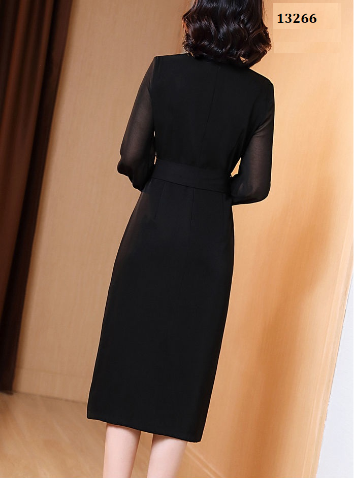 13266-Đầm suông tay voan cổ đắp chéo kết nút kèm nịt_thumbnail_2