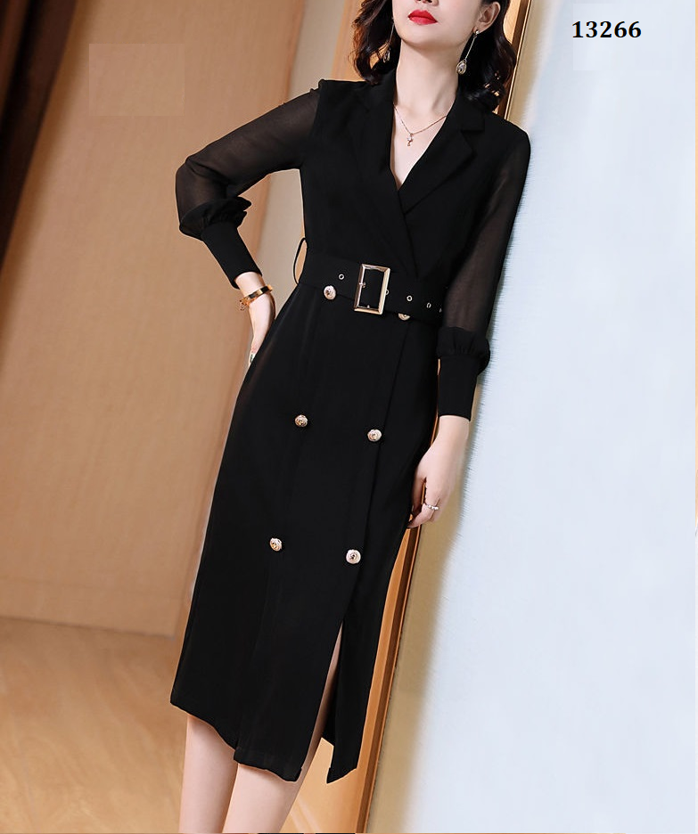 13266-Đầm suông tay voan cổ đắp chéo kết nút kèm nịt_thumbnail_0