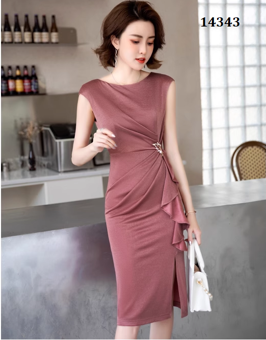 14343-Đầm body eo nhún  viền bèo kết phụ kiện ( chéo nhật)_thumbnail_1
