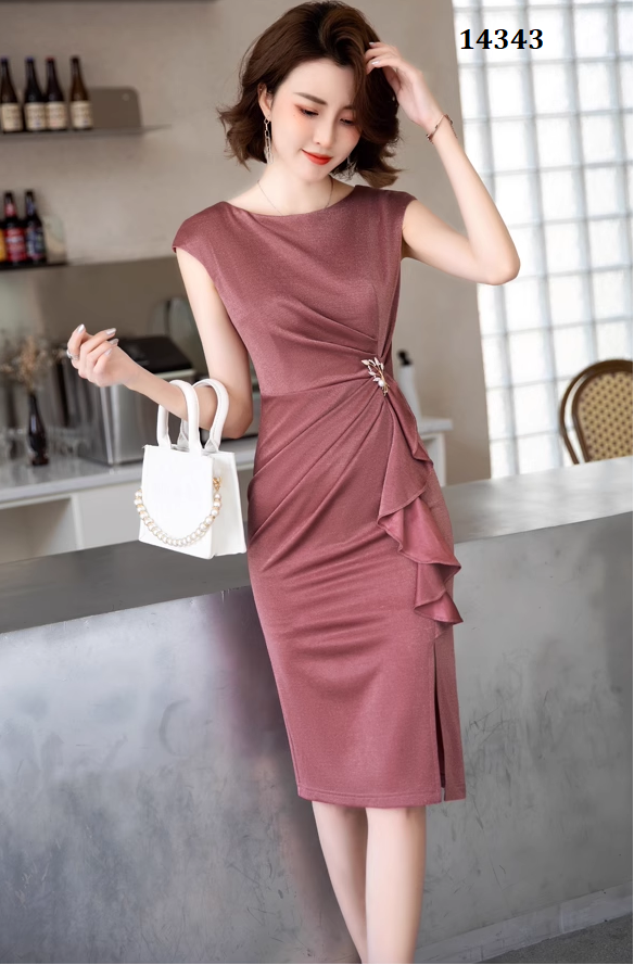 14343-Đầm body eo nhún  viền bèo kết phụ kiện ( chéo nhật)_thumbnail_0