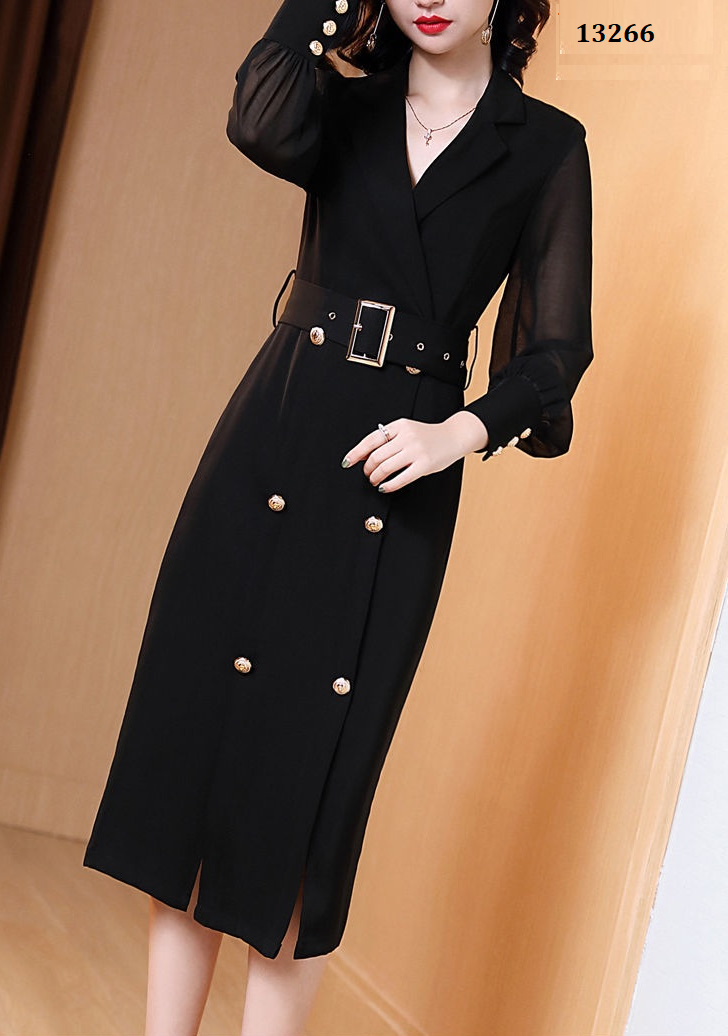 13266-Đầm suông tay voan cổ đắp chéo kết nút kèm nịt_thumbnail_1