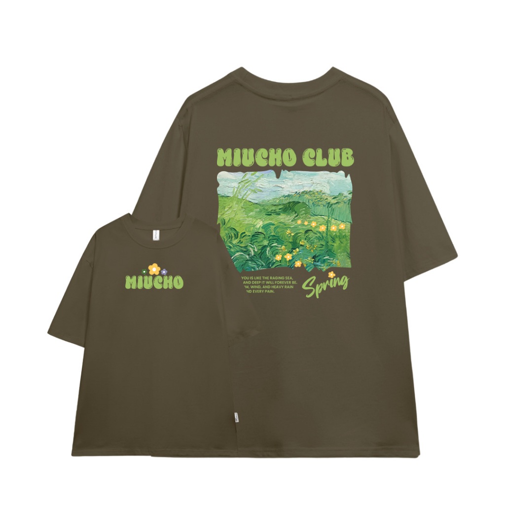 Áo thun unisex local brand form rộng ATD713 Miucho cotton cổ tròn in mix