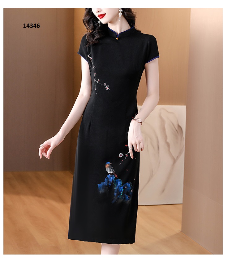 14346-Đầm body đen cổ tàu in hoa xanh _thumbnail_0