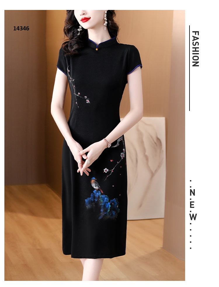 14346-Đầm body đen cổ tàu in hoa xanh _thumbnail_2