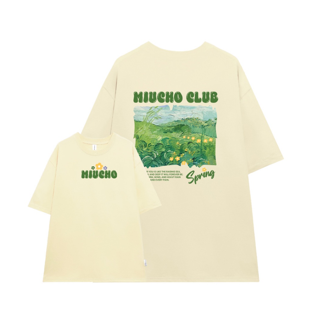 Áo thun unisex local brand form rộng ATD713 Miucho cotton cổ tròn in mix