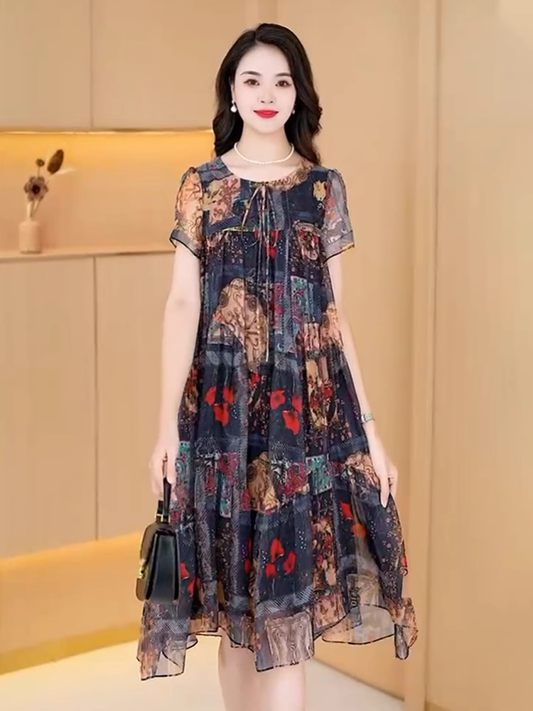 14344-Đầm suông họa tiết đen nâu (voan lót thun )_thumbnail_0