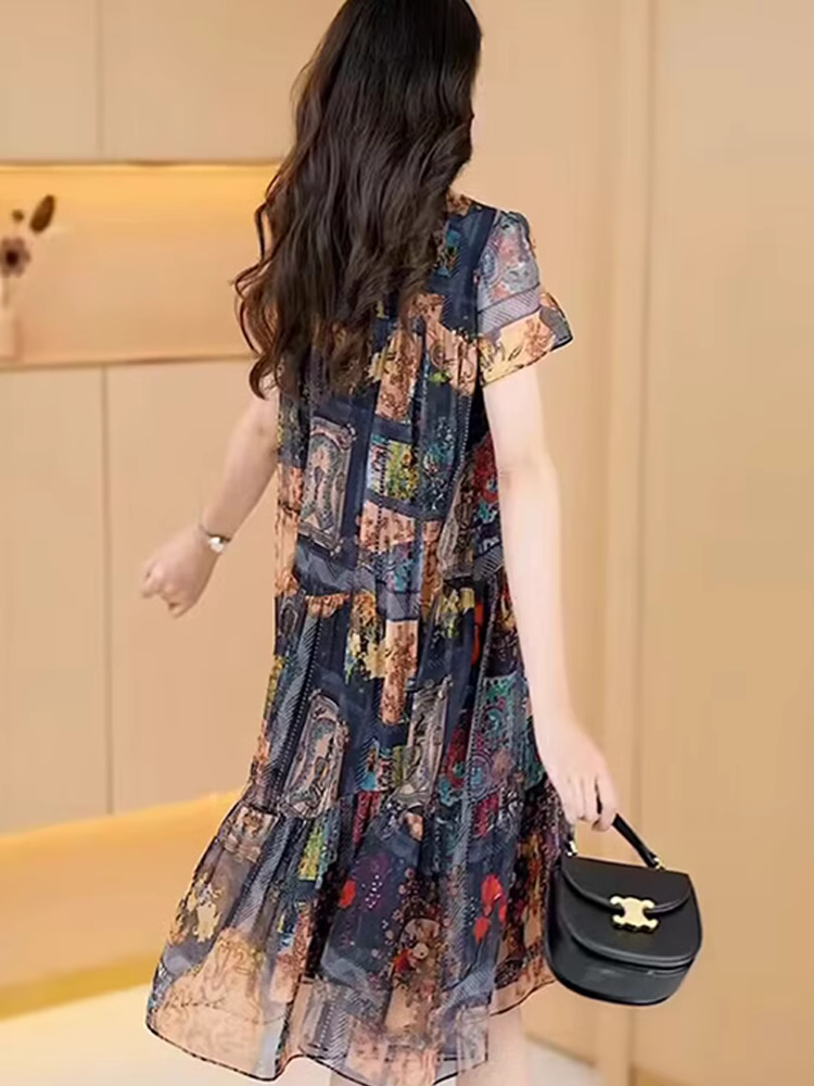 14344-Đầm suông họa tiết đen nâu (voan lót thun )_thumbnail_1