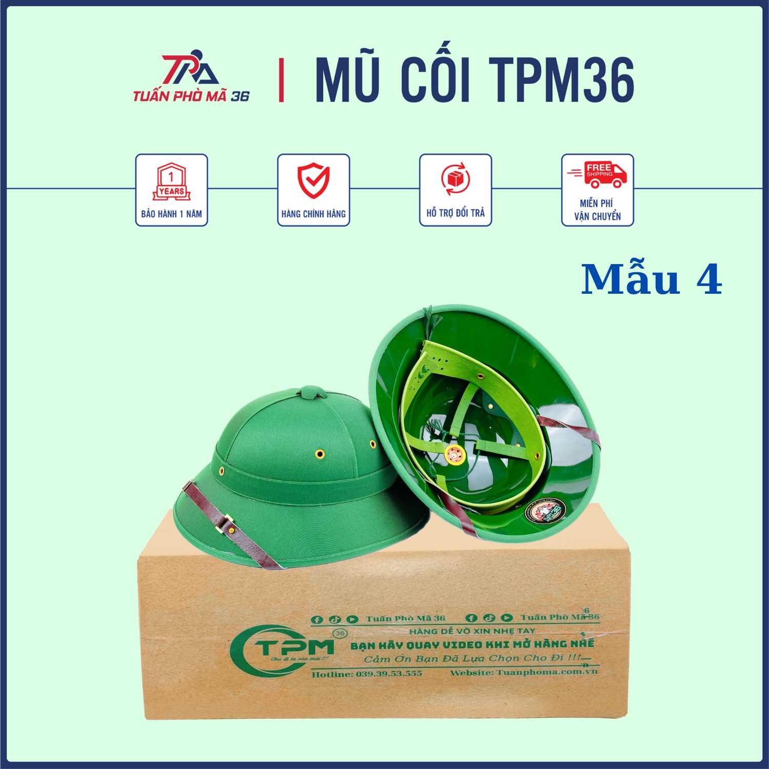 Mũ Cối Lòng Xanh Cao Cấp Tuấn Phò Mã 36