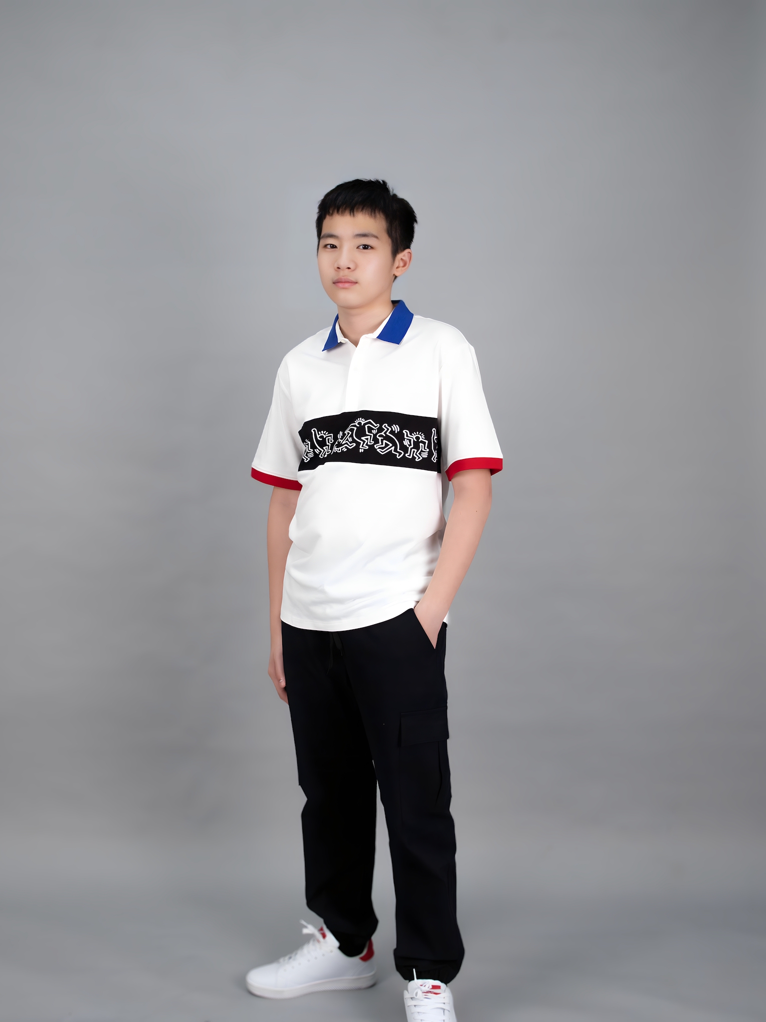 Áo polo trắng phối đen bo tay đỏ_thumbnail_0