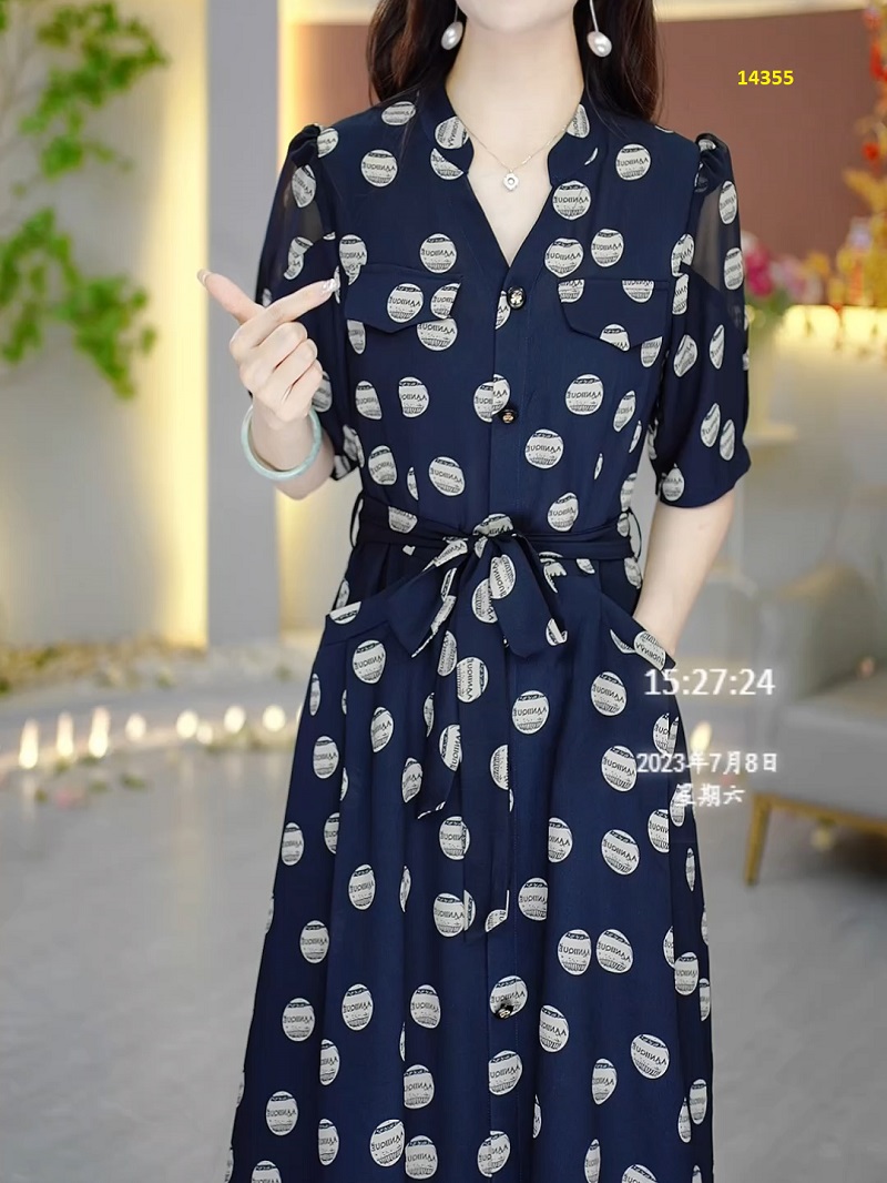 14355-Đầm sơ mi phối nút cổ trụ, họa tiết chấm tròn _thumbnail_3