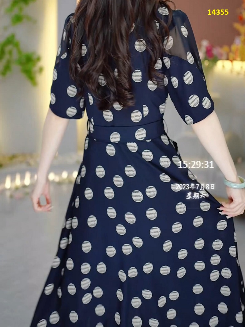 14355-Đầm sơ mi phối nút cổ trụ, họa tiết chấm tròn _thumbnail_5