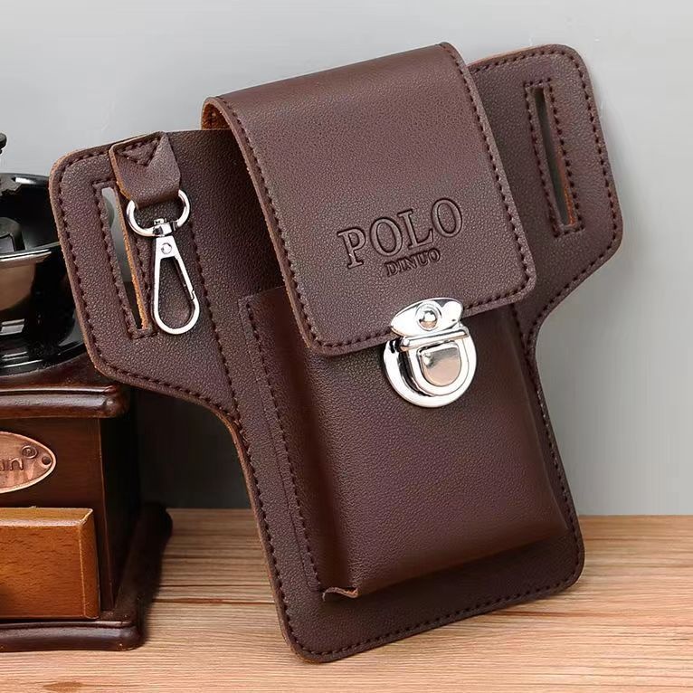 HUBO Men's Belt Leather Case Vertical Multifunctional Portable Phone Waistpack Card Bag Can Be Keyed Pu Leather Gift_thumbnail_2