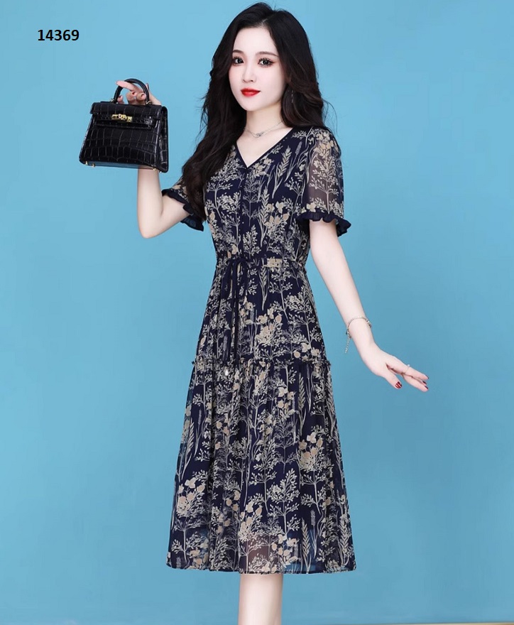 14369-Đầm voan xanh đen họa tiết dây leo _thumbnail_0