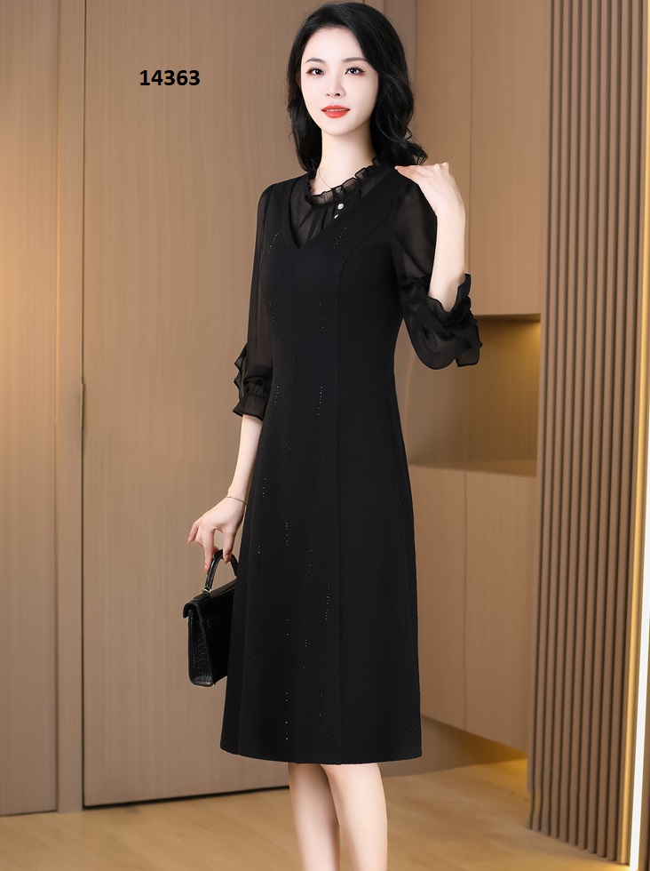 14363-Đầm suông đen sang trọng phối cổ bèo _thumbnail_2