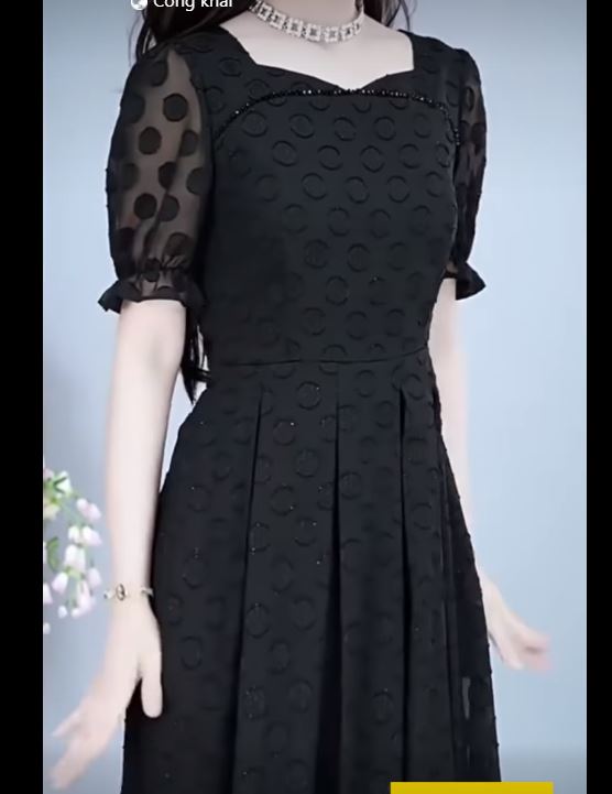 14338-Đầm voan  tay phồng họa tiets chấm tròn  3D (voan,lót)_thumbnail_0